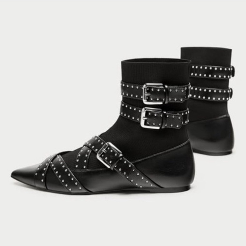 Zara Basic Collection - Buckled Flat Sock Ankle B… - image 3